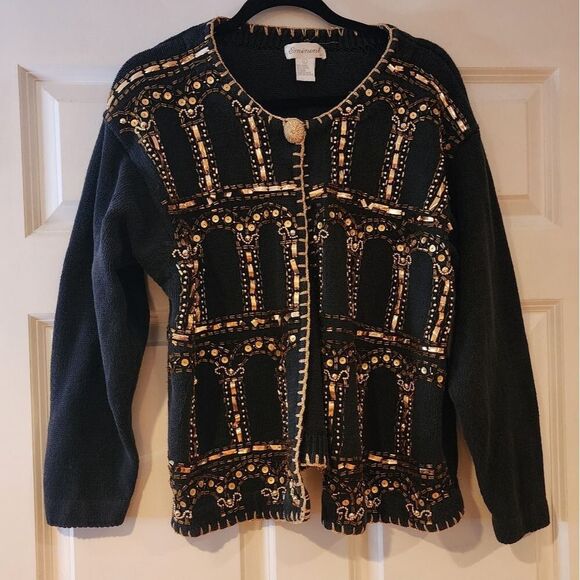 Eminent vintage black and gold jeweled embroidered heavyweight cardigan - Picture 1 of 7